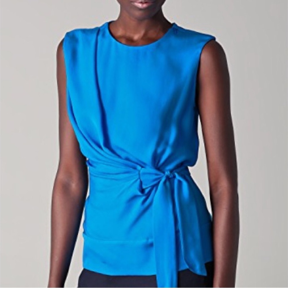 Diane von Furstenberg Grandie Silk Sleeveless Top Sailor Blue Tie Front Size 2